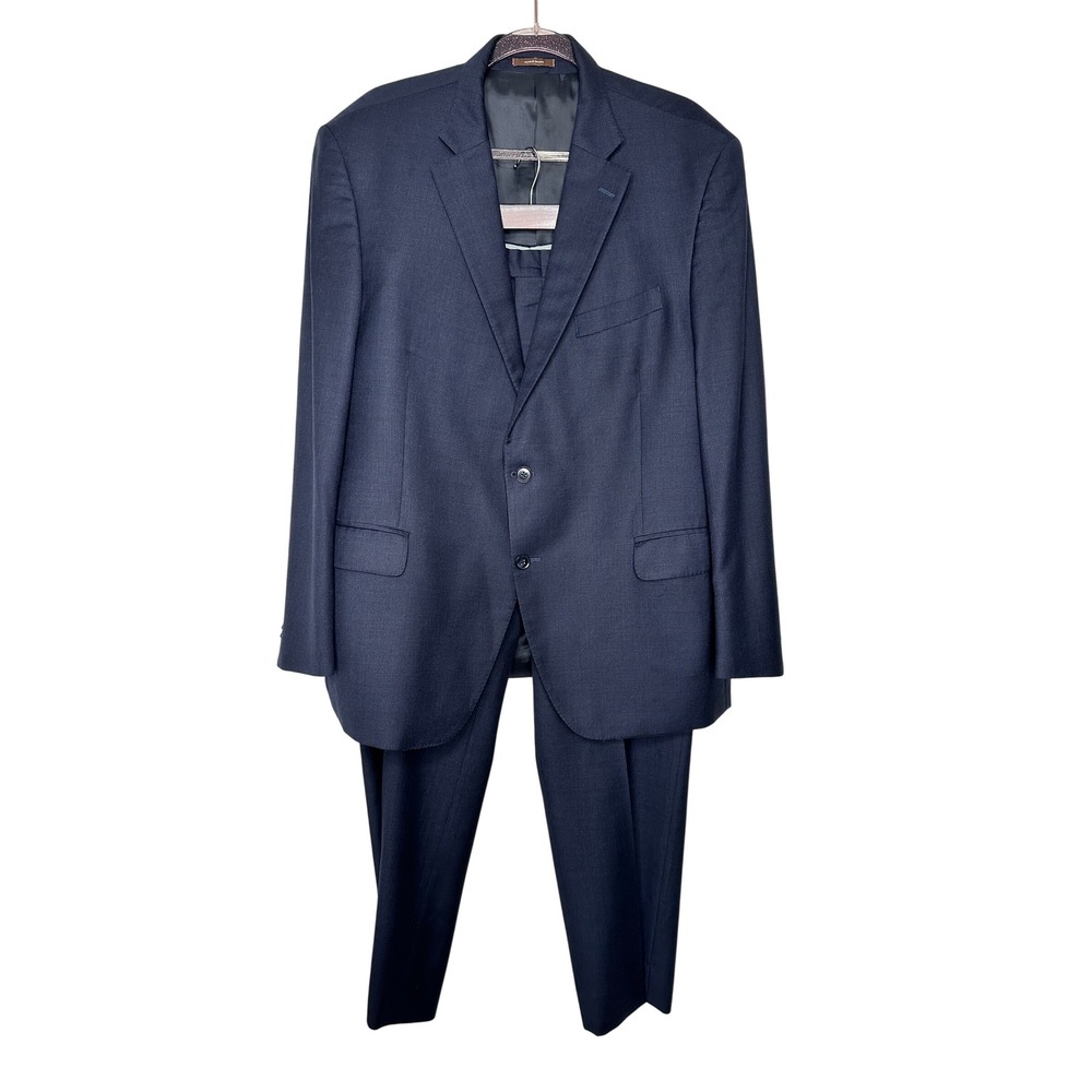 Peter Millar Suit 46R Navy Blue Glen Plaid Wool 2-Button Jacket Trousers Set